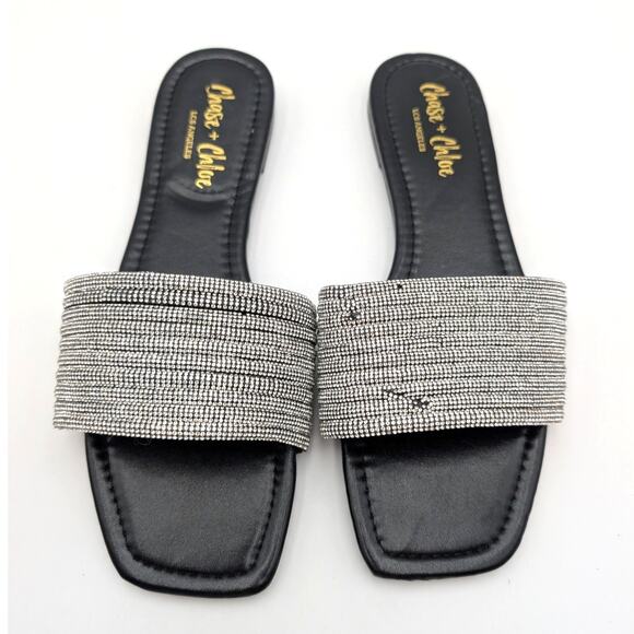 Chase & Chloe Eve 32 Slide Sandals Women's Black/Silver Size US7.5 EU38 - Picture 9 of 13